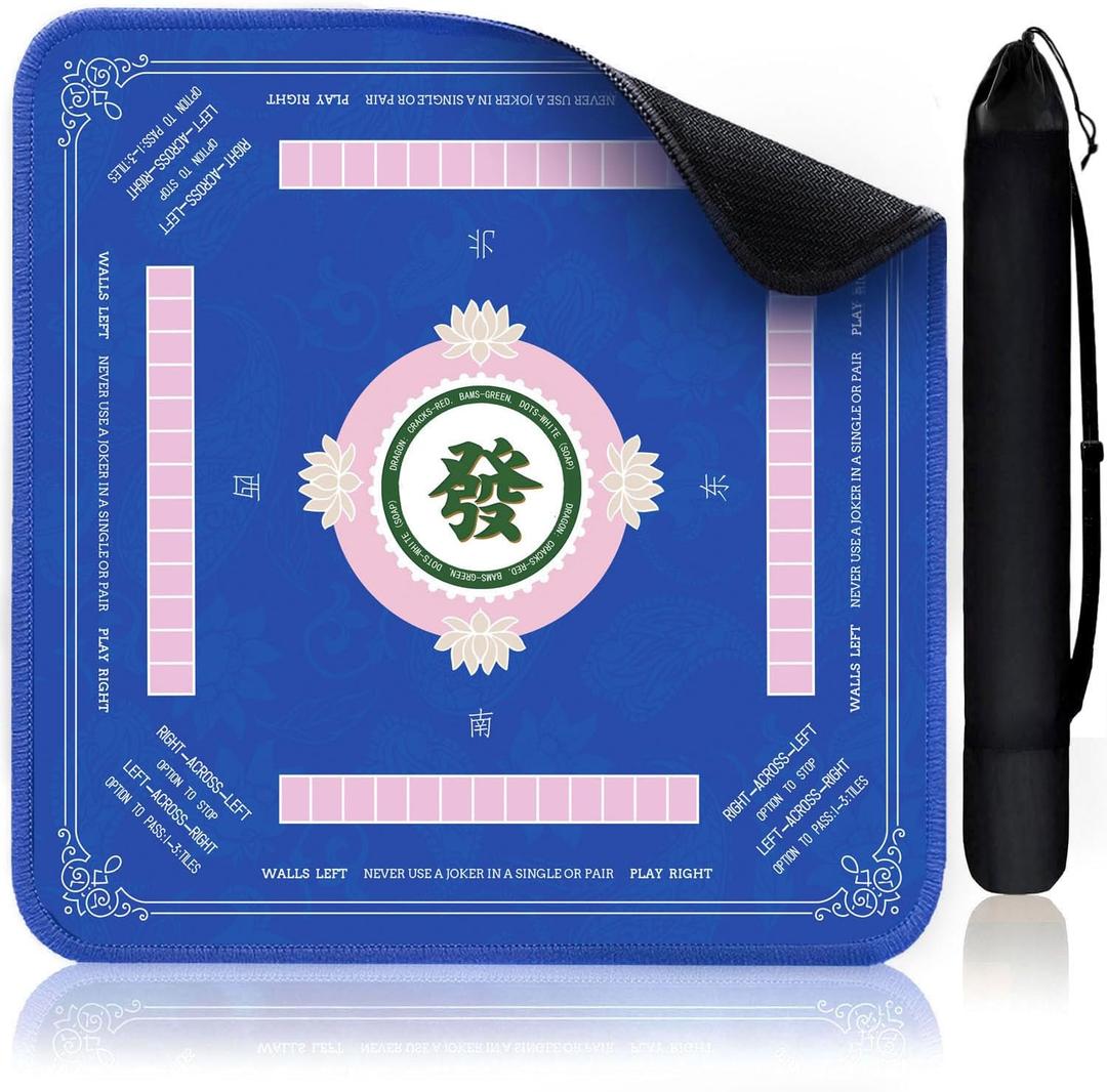 VKX Mahjong Mat, Non-Slip Noise Reduction Gaming Mat 31.5x31.5 Inch, Neoprene Mahjong Table Mat for Mahjong, Poker, Card, Board Games (Blue-2)