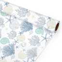Whaline Ocean Wrapping Paper - Mini Roll - 17 In x 32.8 Ft Coastal Beach Coral Shell Gift Wrap Paper for DIY Art Craft Wedding Birthday Baby Shower Party Supplies