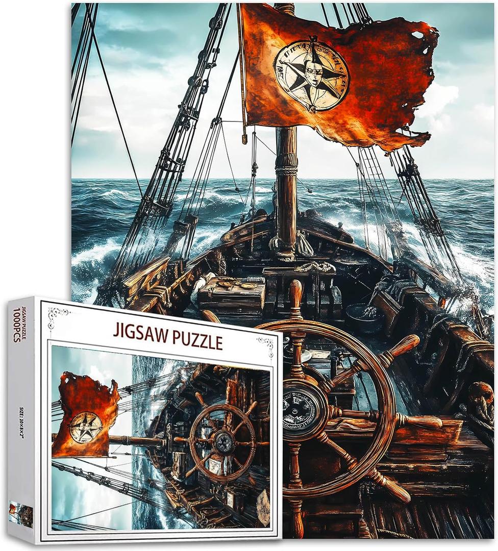 Captain Ship Jigsaw Puzzle 1000 Pieces Ocean Voyage Puzzle for Adults Easy Family Puzzle DIY Craft Puzzles Stress Relief Game Nights Art Home Wall Decor Unique Gift 20x27 Inches