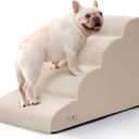 Dog Steps for Bed, 4 Step Pet Stairs for Small and Medium Dogs, Non-Slip Dog Ramp with Washable Cover, High-Density Support Foam for Easy Climbing,Beige