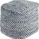Signature Design by Ashley Chevron Handmade Woven Pouf 18 x 18, Blue and White