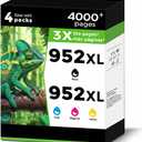 952XL Ink Cartridges Black Color Combo Pack Replacement for HP 952 XL for OfficeJet Pro 7740 952 952XL for 8700 8702 8210 8703 8710 8715 8720 8725 8730 8740 7720 8200 8216 8716 Printers KCMY 4-Pack