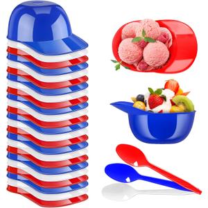 24Pcs Baseball Helmet Bowl,8oz Mini Dessert Bowls with Spoons,Reusable Appetizer Cups for Ice Cream,Snacks,Cake,Pudding,Yogurt,Birthday Party Supplies(Red,Blue,White)
