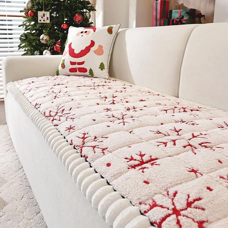 Thick Plush Sofa Cover, Non-Slip Pet Couch Cover for 3 Cushion Sofa, Christmas Couch Covers Protector for Dogs & Cats, Machine Washable (27.5x70.8 inch, Off-white)