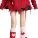 Red Hearts Leg Warmers, Holiday Gift Knee High Socks, Cable Knit Winter Leg Sleeves for Women