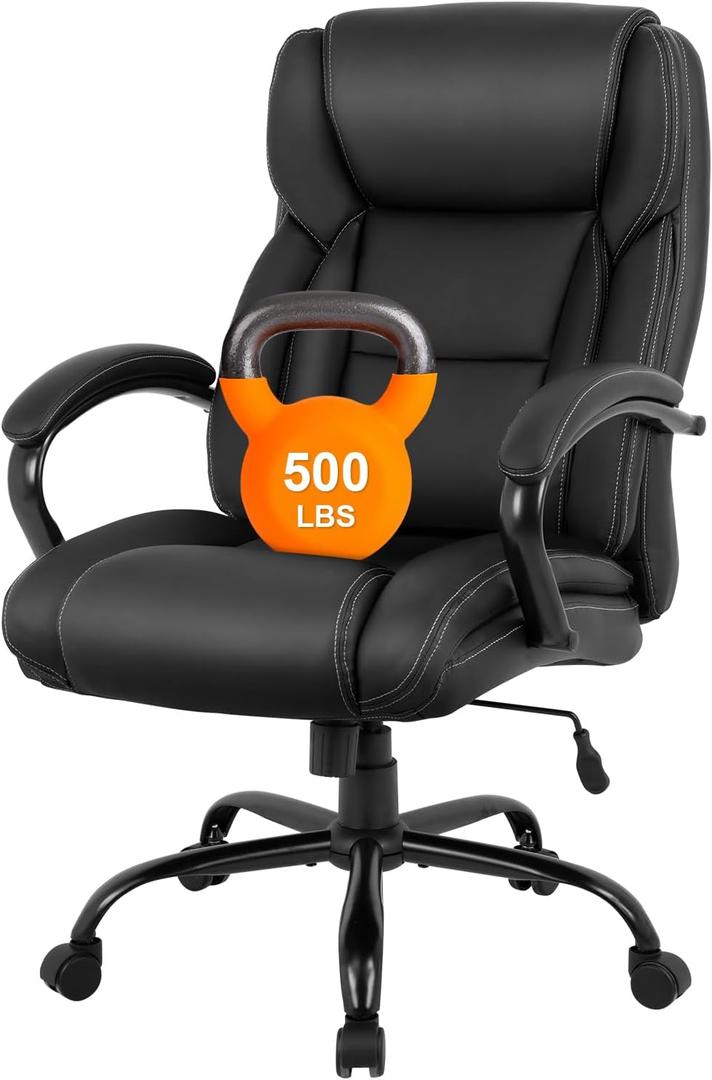 BestMassage Big and Tall Office Chair 500lbs Cheap Desk High Back PU Executive Ergonomic Computer Chair with Lumbar Support Headrest Swivel for Women Men Adults,Black