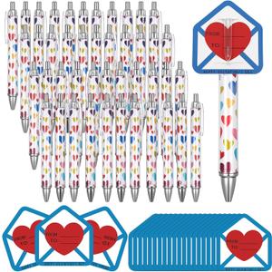 48 Sets Valentine's Day Pens Gift Bulk for Coworkers Employees, Heart Print Ballpoint Pens with Happy Valentine's Day from to Exchange Cards for Office School Classroom Party Adult Kid Teacher