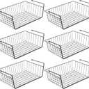 Under Shelf Basket, 6PCS Hanging Storage Basket for Pantry Cupboard Laundry Room Slide-in Baskets Organizer for Kitchen Counter Desk Bookshelf, Space Saving, Easy to Install, Black
