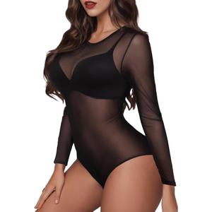Buauty Long Sleeve Mesh Bodysuit for Women, Sheer Mesh Top Round Neck See Through Leotard Jumpsuit Snap Crotch Clubwear (X-Large, Black) Buauty Long Sleeve Mesh Bodysuit for Women, Sheer Mesh Top Round Neck See Through Leotard Jumpsuit Snap Crotch Clubwear (X-Large, Black)