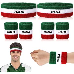 Jadive 2 Set Italia Sweatband Set Italy Absorbing Headband and Wristbands Head Sweatband and Wristband for Basketball Football Running Gym Exercise