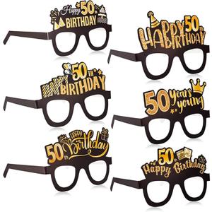 Sumind 24 Pcs Birthday Glasses Decoration Paper Eyeglasses Birthday Sunglasses to Wear for Men Women Table Decor Party (Gold)