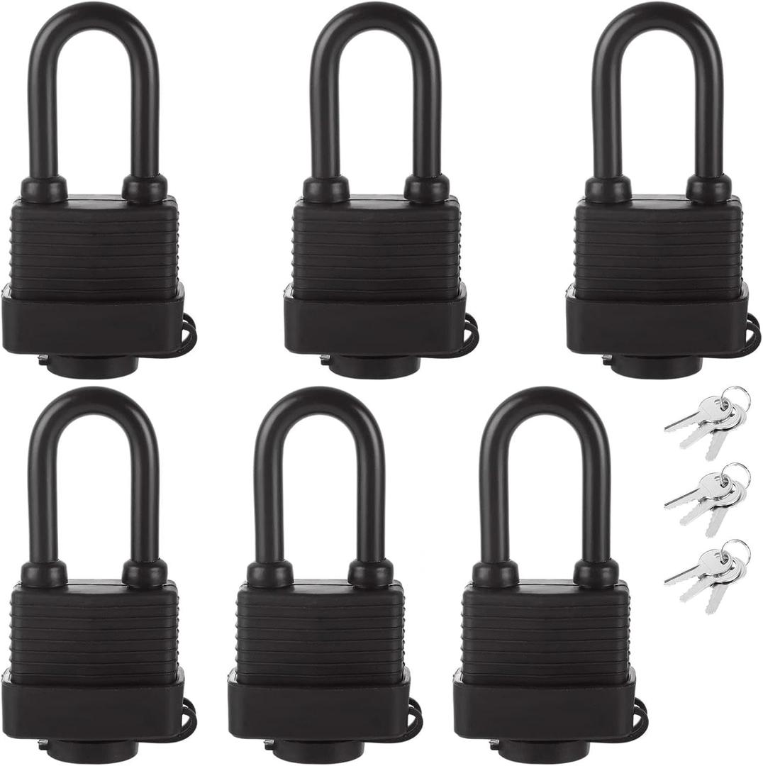 STARVAST Waterproof Padlocks Keyed Alike for Outdoor Use, Laminated Steel Lock Set Heavy Duty Outdoor Security Padlock for Door, Gate, Shed, Trailer, Storage, Chain, 6 Pack