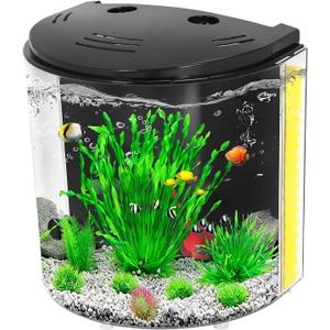 AQUANEAT Fish Tank, 1.2 Gallon Aquarium, Small Betta Fish Tank Starter Kit with LED Light and Water Filter Pump, Round