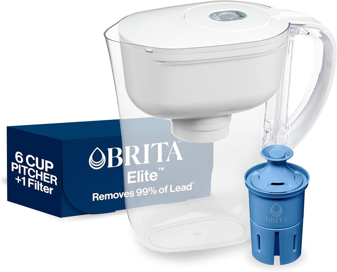 Brita Water Pitcher, Metro Elite Filter, Removes 99% of Lead, Includes 1 Filter, 6-Cup Capacity, White