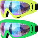 COOLOO Ski Goggles, 2 Pack Snow Goggles Snowboard Goggles for Men Women Kids - UV Protection Foam Anti-Scratch Dustproof (One Size, 10.yellow/Green)