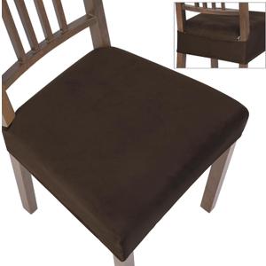 SearchI Stretch Dining Chair Seat Covers Set of 4, Soft Removable Washable Seat Covers for Dining Chairs, Dining Room Seat Cover Protector (Rear-Covered, Velvet Brown)