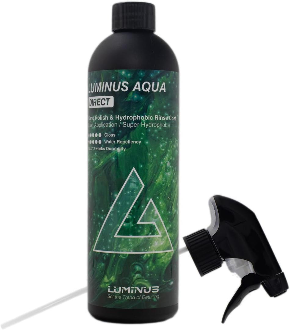 LUMINUS Aqua Direct Ready to USE Formula 500ml Nano Polish Hydrophobic Wet Coat, Spray On Rinse Off Paint Sealant, High Gloss Water Beading Protection Up to 12 Weeks