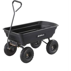 Gorilla Carts Heavy Duty Poly Utility Dump Wagon Garden Cart w/Pneumatic Tires, 4 Cu Ft - 600 lb Capacity Outdoor Wheelbarrow for Yard, Landscaping & Gardening
