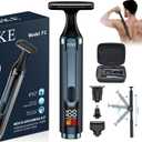 FOKE Back Shaver for Men, Ultra-Wide 1.8" T-Shaped Head, Travel Case, LED Display Mens Back Shaver Rechargeable with Long Handle, Safety Lock, IPX7, Multi-Functional Back Trimmer for Men, (Dark Blue)