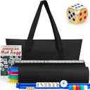 American Mahjong Tile Set, Mah Jong Set Complete with Bag, 166 White Tiles with Golden Dices for Travel, 4 All-in-One Mahjong Racks with Pushers (Black), 3 Inches X 5.6 Inches