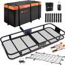 Hitch Mount Cargo Carrier Basket 60"*25"*6"+Waterproof Bag 25 Cubic Feet(60"*24"*31"),and Cargo Net with Attachment Hooks,Ratchet Straps,Hitch Stabilizer.500 Lbs Capacity,Foldable,fit 2" Receiver