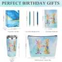 Personalized Gifts Monogrammed Birthday Gifts for Women, Bridesmaid Bachelorette Party Christmas Initial 20 oz Tumbler, Makeup Bag Cup Ballpoint Pens Journal Notebook 6 Set, (Aesthetic Blue Flower H)