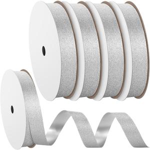 4 Rolls 50 Yards Homecoming Mum Glitter Diamond Dust Ribbon 0.71 Inches Glitter Plastic Gift Craft Wrapping Ribbon for DIY Homecoming Chrysanthemum Party Decor(Silver)