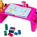 Mind Reader Kids Lap Desk, Portable Activity Tray with Side Storage, Stackable Plastic Desk for Drawing, Snacks, Study, Set of 2, Pink