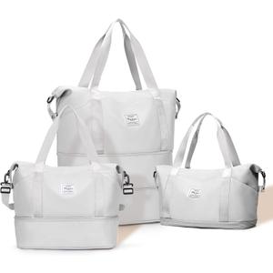 Expandable Travel Duffle Bag for Women Men, Large Gym Bag Travel Tote Bags, Waterproof Carry On Personal Item Bag Airline Approved, Overnight Workout Weekender Bag with Luggage Sleeve, Light Grey