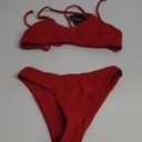 ZAFUL Women's Two-Piece Scoop Neck Bikini Crop Top Criss Cross Push Up Bikini Set Tanks Top Bathing Suit(Small, Red)