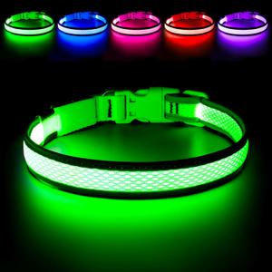Flashseen LED Dog Collar, Light Up Dog Collar Lights USB Rechargeable, Adjustable Comfortable Soft Mesh Safety Collar for Dogs (Large, Neon Green)