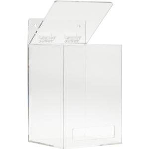Okuna Outpost Wall Mount Glove Dispenser - 5 x 4.5 x 8.5 In, Clear Acrylic - Hair Net & Shoe Cover Holder - Hinged Top & Bottom Dispense Slot - Includes Hanging Kit