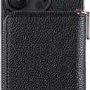 Crossbody Zipper Wallet Phone Case for iPhone 14 Pro, Premium Vegan Leather RFID Blocking Card Slot Holder Case with Removable Crossbody/Wrist Strap-Black