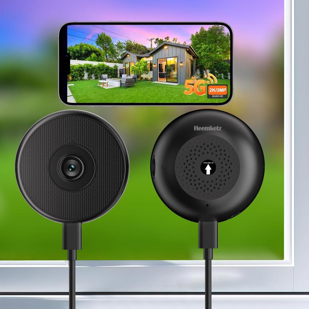 2 Pack No-Drill Window Camera, 5GHz & 2.4GHz WiFi 2K Outdoor Monitoring Thru Glass, Anti-Glare Full Color Night Vision, Window Mounted Security Camera for Home Security, Works with Alexa
