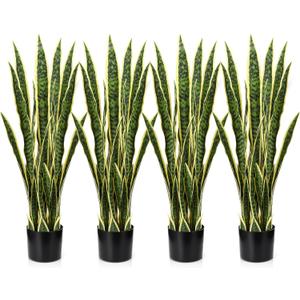 Crowye 4 Pack 3.15 Ft Tall Artificial Snake Plant Faux Sansevieria Plant Large Fake Snake Bulk in Pot for Home Office Housewarming Gift