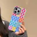 Compatible with iPhone 14 Plus Case, Cute Fashion Aesthetic Colorful Checkered Pattern Cover for Women, Shockproof Soft TPU and Hard PC Protective Phone Case for iPhone 14 Plus 6.7"