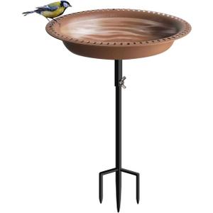 Koutemie 1- Gallon Detachable Free Standing Garden Bird Bath Bird Feeder Bowl with Metal Stake for Outdoor, Deep Brown, 29 Inch