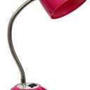 Simple Designs LD1015-PNK Flossy Organizer Desk Lamp with Charging Outlet and Lazy Susan Base, Pink