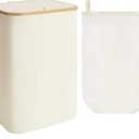 LONBET Laundry Basket with Lid, Made from Breathable Fabric | Aesthetic Clothes Hampers for Laundry with Side Handles & Sturdy Bamboo Frame (40 Gallons - Double, Beige)