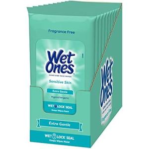 Wet Ones Sensitive Skin Hands and Face Wipes, Travel Pack (Pack of 10)