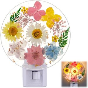 Pressed Floral Night Light Plug into Wall Decorative Flower Night Light Vintage Flower Lamp for Hallway Nursery Living Room Bedroom Bathroom Wall Decoration (Fresh Color)