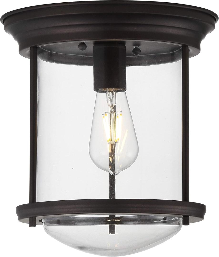 JONATHAN Y 10.25" Oil Rubbed Bronze LED Flush Mount Light, Nautical Ceiling Light for Hallway Entryway, Clear Glass Dome Shade, Traditional Metal Hardwired Fixture (JYL7440B)