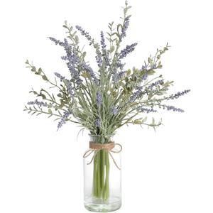 Artificial Lavender Stems in Glass Vase with Faux Water,15" Artificial Plants Eucalyptus Leaves for Shelf Desk Bathroom Farmhouse Room Coffee Table Home Decor