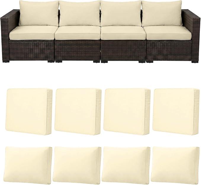 8pcs Outdoor Patio Cushion Covers Replacement, 24" Zippered Outdoor Cushion Covers Waterproof, UV Resistant & Washable Patio Furniture Cushion Covers Waterproof for Patio Sectional, Covers Only Beige