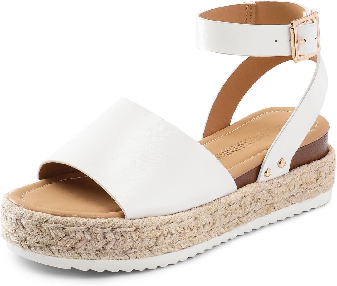 DREAM PAIRS Women's Platform Espadrilles Casual Ankle Strap Wedge Sandals Comfortable Dressy Summer Shoes (White) Size: 7.5