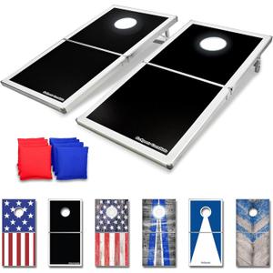 GoSports 4 x 2 ft Aluminum Cornhole Game Sets  Choose LED Lights or Standard - Set Includes 2 Foldable Regulation Size Boards, 8 Bean Bags, & Rules