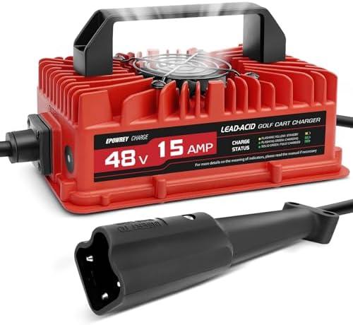 EPOWREY 15 Amp 48 Volt Golf Cart Battery Charger for Yamaha G29 with 3-Pin Leaf Plug Lead Acid for YAMAHA G29
