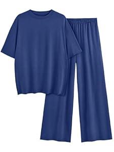 AUTOMET 2 Piece Sets for Women Summer 2025 Two Piece Lounge Set Matching Vacation Casual Outfits Spring Tracksuits Blue, XL