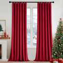 MIULEE Christmas Velvet Curtains 96 Inches Long 2 Panels Set for Bedroom, Pinch Pleat Back Tab Thermal Insulated Living Room Darkening Drapes Pleated Blackout Floor to Ceiling Curtain with Hooks, Red
