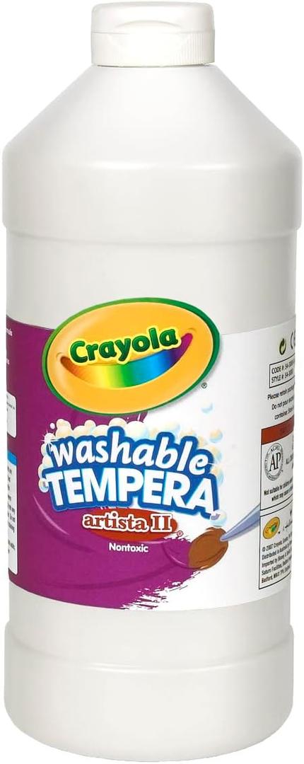 Crayola Washable Tempera Paint For Kids, White Paint, Classroom Supplies, Non Toxic, 32 Oz Squeeze Bottle